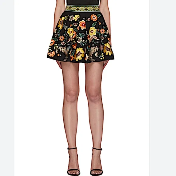 Alice And Olivia Fizer Embroidered Poplin Mini Skirt In Black