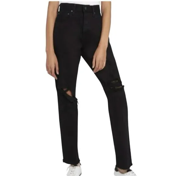 Alice   Olivia High Rise Loose Fit Boyfriend Jeans Black Distressed EUC 26