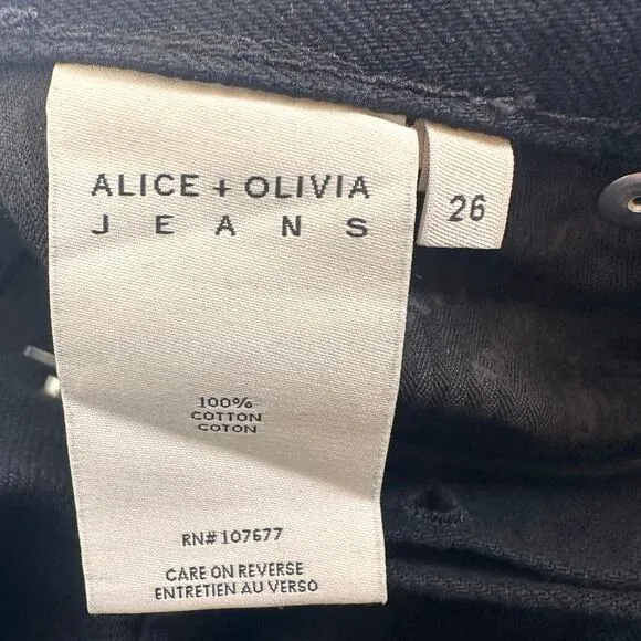 Alice   Olivia High Rise Loose Fit Boyfriend Jeans Black Distressed EUC 26
