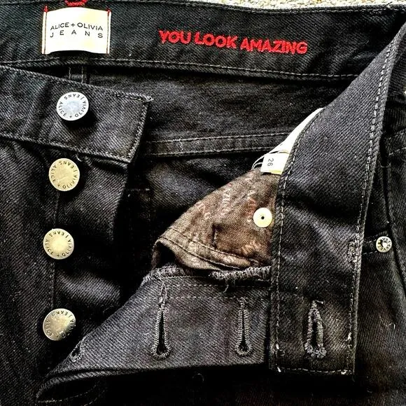Alice   Olivia High Rise Loose Fit Boyfriend Jeans Black Distressed EUC 26