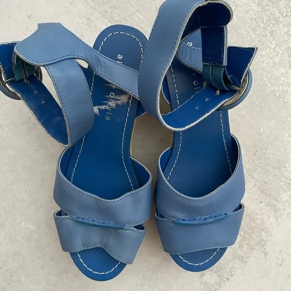 Alice   Olivia || Roberta Vachetta Platform Wedge Sandals Blue 37.5
