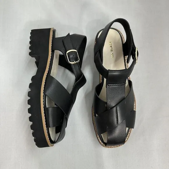 All Black Chunky Leather Sandals (7)