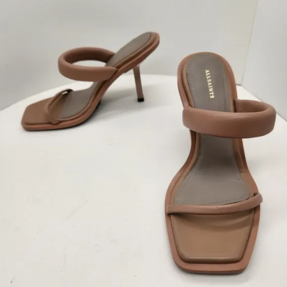 All Saints sandals women's 11 tan leather Ava heels padded puffy strap new $285