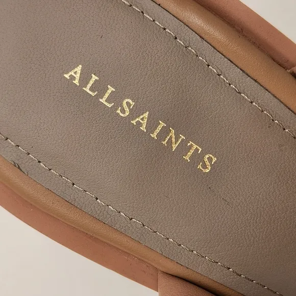 All Saints sandals women's 11 tan leather Ava heels padded puffy strap new $285