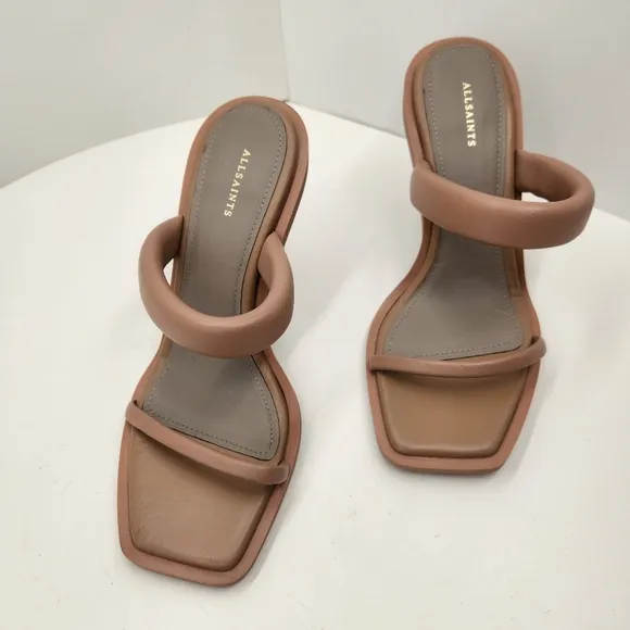 All Saints sandals women's 11 tan leather Ava heels padded puffy strap new $285