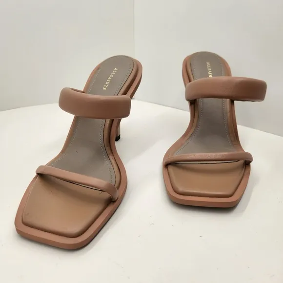 All Saints sandals women's 11 tan leather Ava heels padded puffy strap new $285