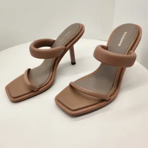 All Saints sandals women's 11 tan leather Ava heels padded puffy strap new $285