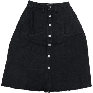 Allegra K Denim Skirts Women's Black Button Down Midi Jeans Single Breasted