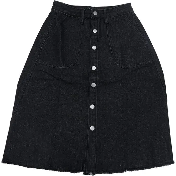 Allegra K Denim Skirts Women's Black Button Down Midi Jeans Single Breasted