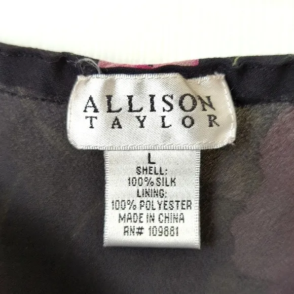 Allison Taylor 90's Vintage Silk Floral Printed Mid Waisted Midi Skirt Black L