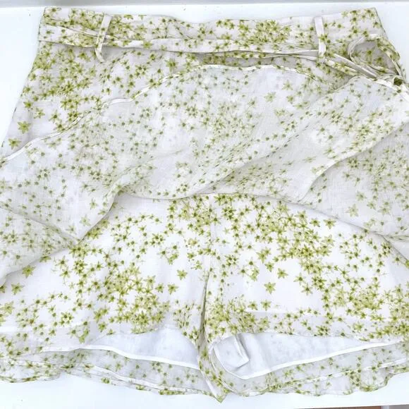 ALLSAINTS Frida Amanzi White Green Floral Linen Mini Skort Women's 12 NWOT