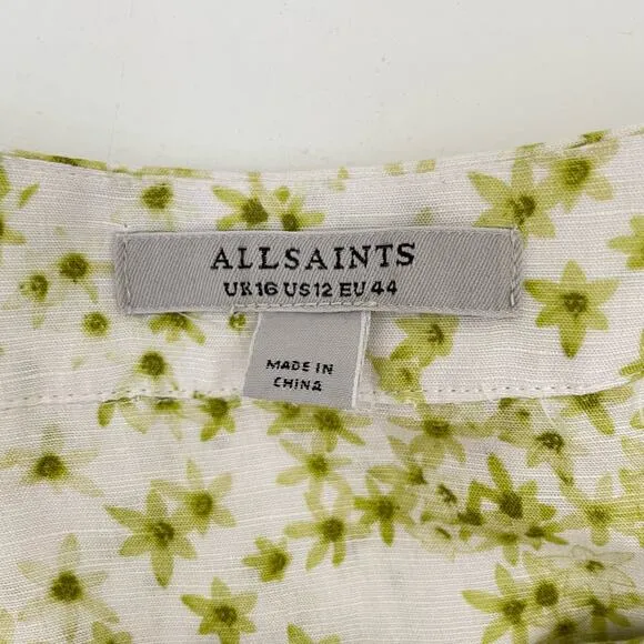 ALLSAINTS Frida Amanzi White Green Floral Linen Mini Skort Women's 12 NWOT