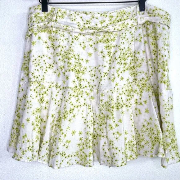 ALLSAINTS Frida Amanzi White Green Floral Linen Mini Skort Women's 12 NWOT
