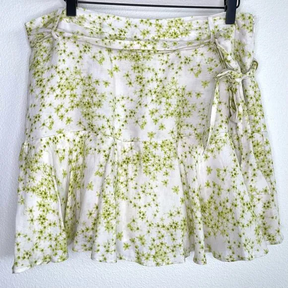 ALLSAINTS Frida Amanzi White Green Floral Linen Mini Skort Women's 12 NWOT