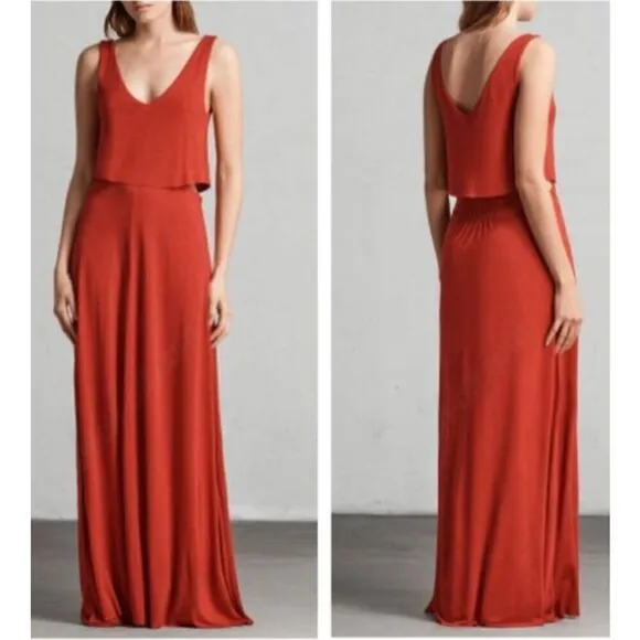 ALLSAINTS Red Helena Popover Maxi Dress