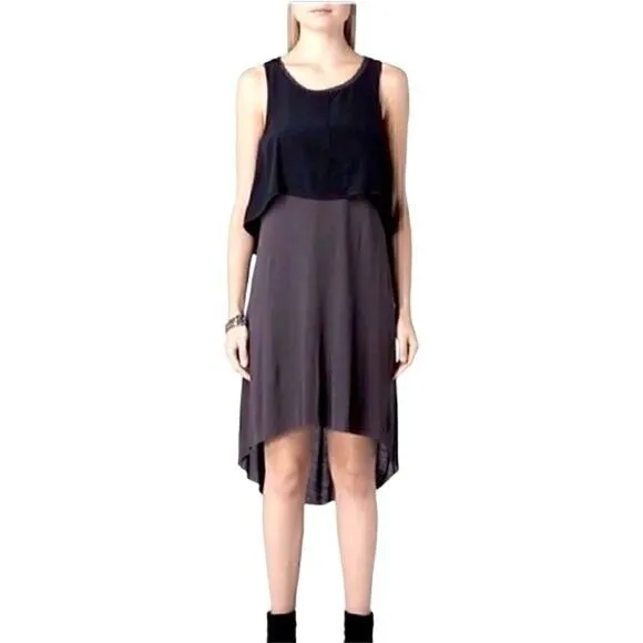 Allsaints Rubik Two Tone Hi Low Silk Jersey Dress Black size 2 retail $298 Taupe