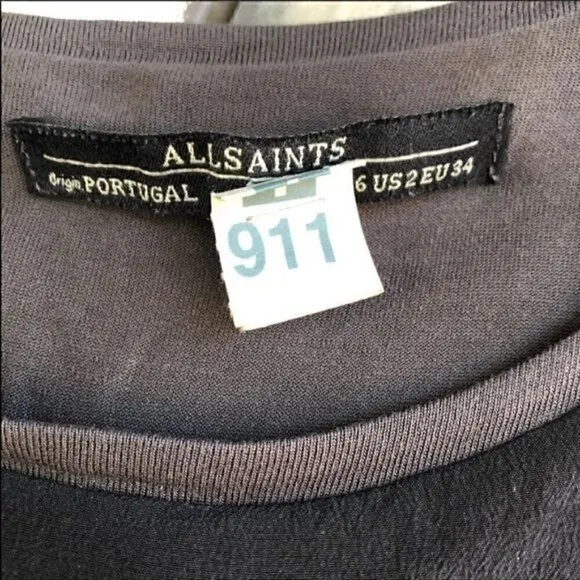 Allsaints Rubik Two Tone Hi Low Silk Jersey Dress Black size 2 retail $298 Taupe