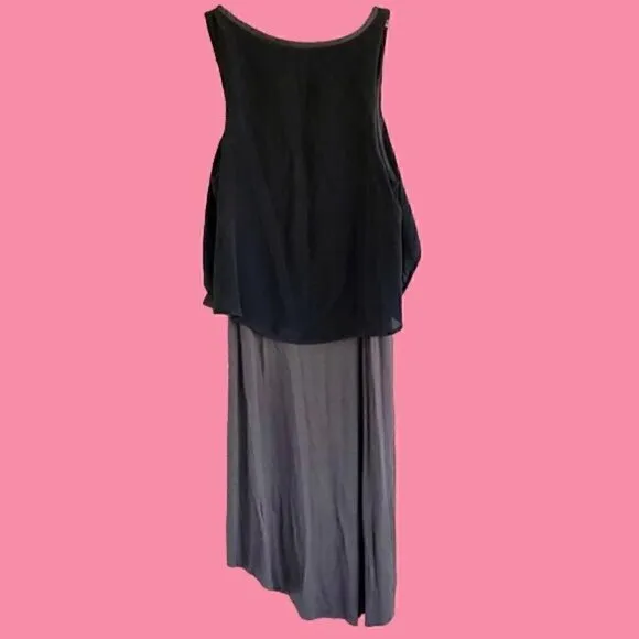 Allsaints Rubik Two Tone Hi Low Silk Jersey Dress Black size 2 retail $298 Taupe