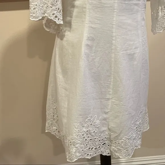 AllSaints Una Broderie Mini Dress Sz 10 Chalk White Eyelet Cotton Button Front