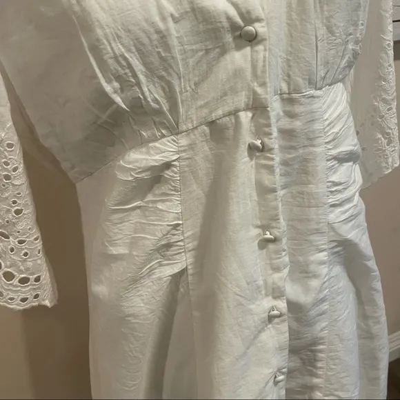 AllSaints Una Broderie Mini Dress Sz 10 Chalk White Eyelet Cotton Button Front