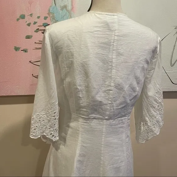AllSaints Una Broderie Mini Dress Sz 10 Chalk White Eyelet Cotton Button Front