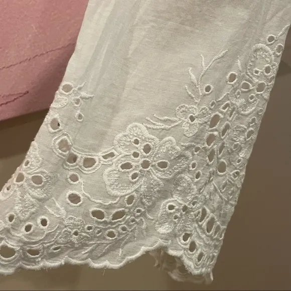 AllSaints Una Broderie Mini Dress Sz 10 Chalk White Eyelet Cotton Button Front