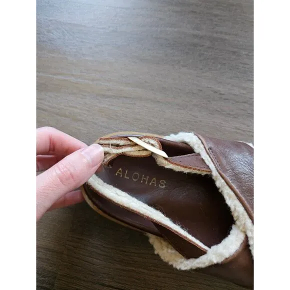 ALOHAS Brown Marshmallow Leather Shearling Criss Cross Platform Sandals Size 37
