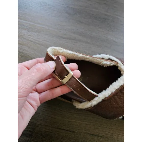 ALOHAS Brown Marshmallow Leather Shearling Criss Cross Platform Sandals Size 37