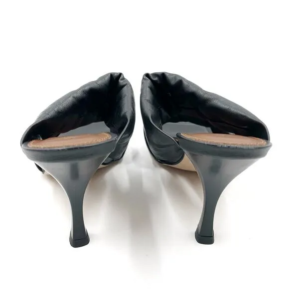 Alohas Puffy Twist Strap Sandals Black Leather Square Toe Heels Sz 38 / 7.5