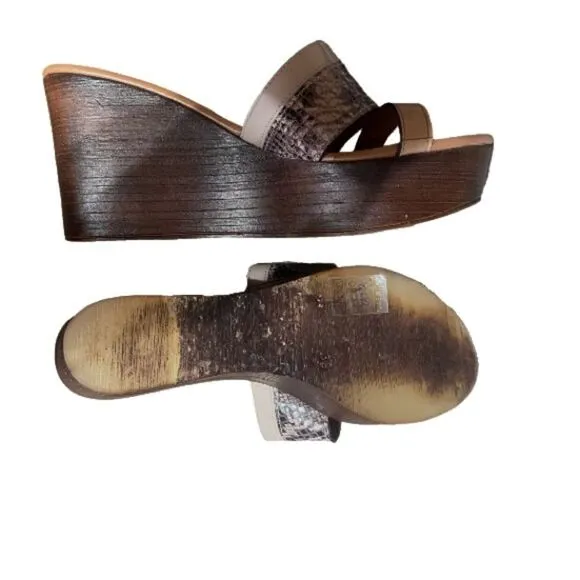 Alviero Martini Tilasse Geo World Map Wedge Block Platform Snakeskin Sandals 39