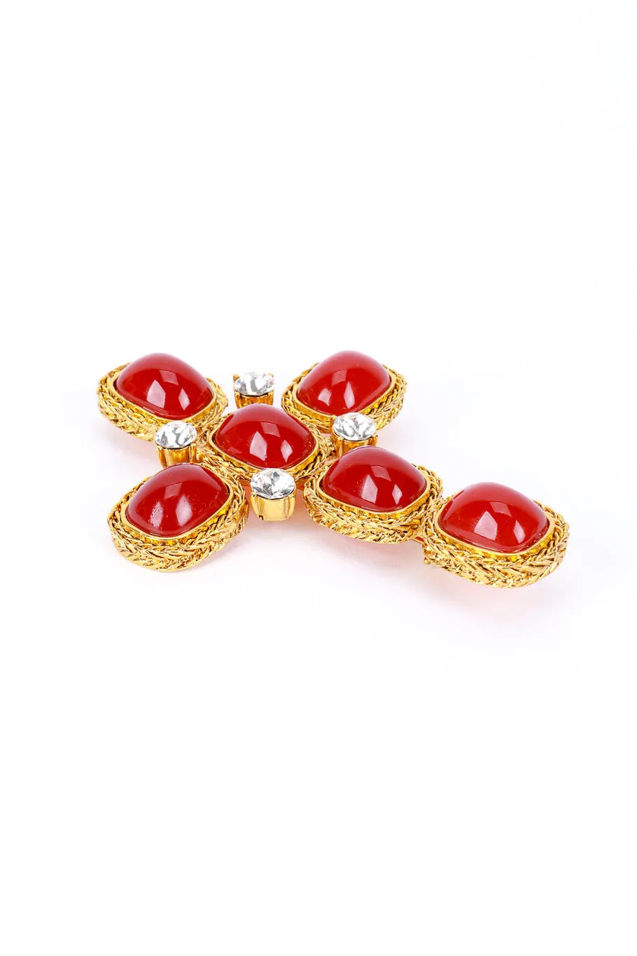 Amber Gripoix & Rhinestone Cross Brooch