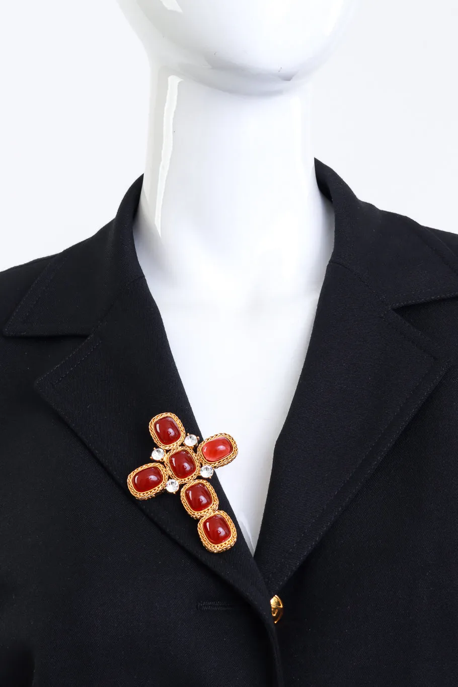 Amber Gripoix & Rhinestone Cross Brooch