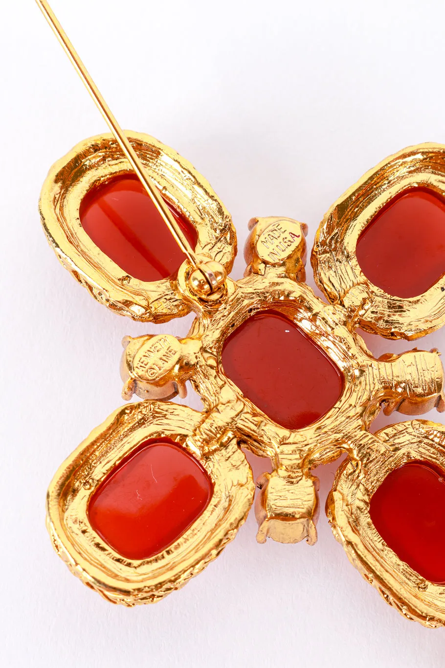Amber Gripoix & Rhinestone Cross Brooch