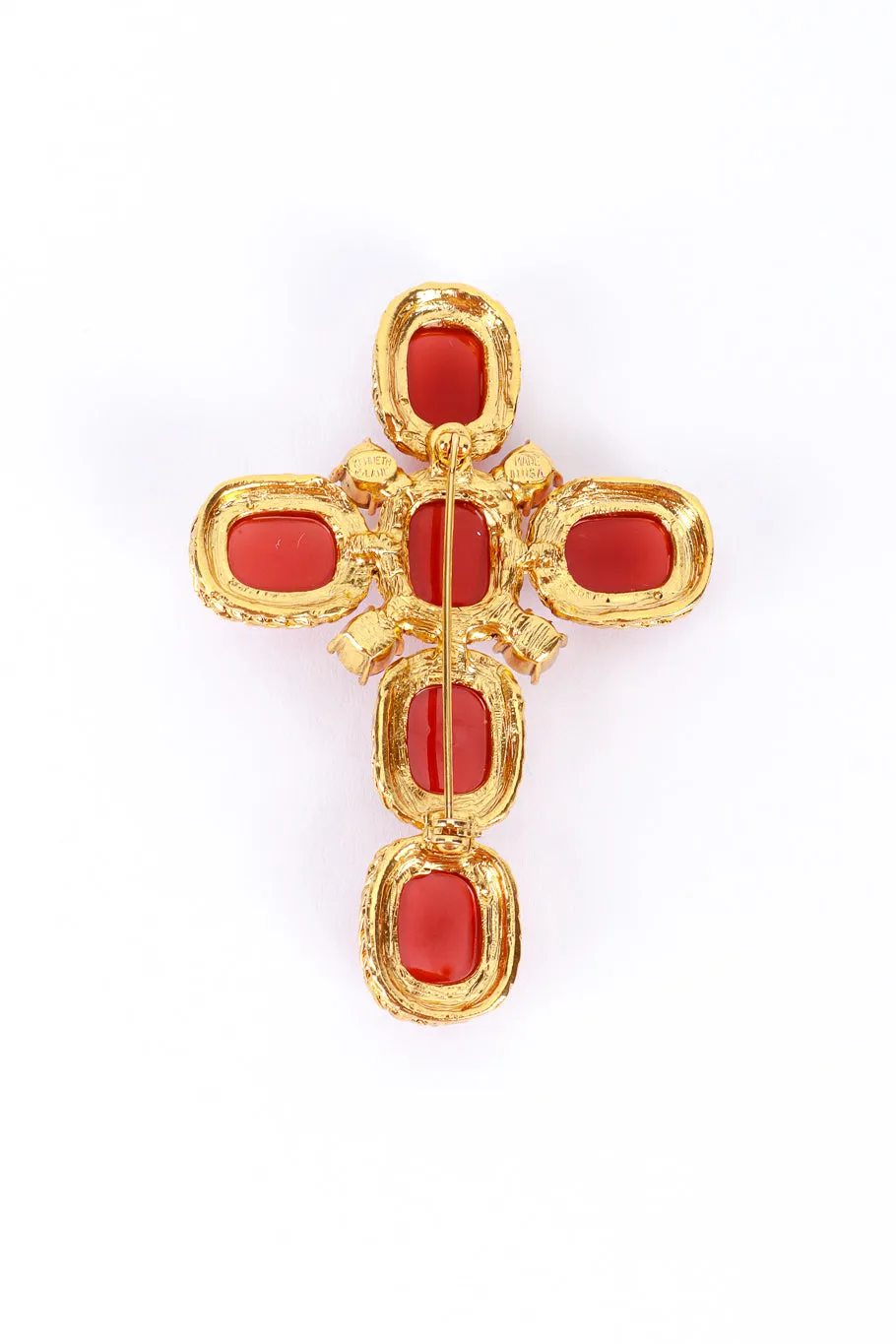 Amber Gripoix & Rhinestone Cross Brooch