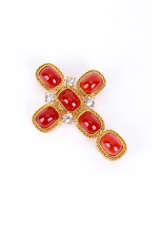 Amber Gripoix & Rhinestone Cross Brooch