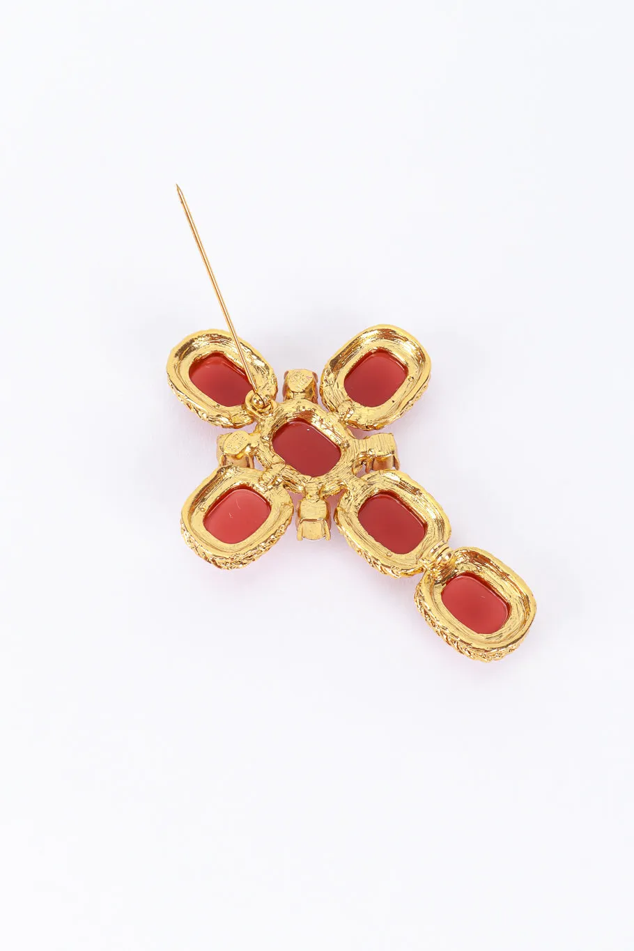 Amber Gripoix & Rhinestone Cross Brooch