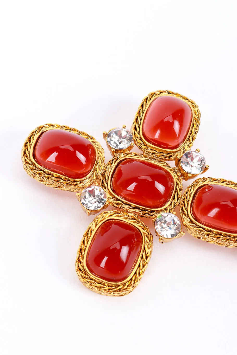 Amber Gripoix & Rhinestone Cross Brooch