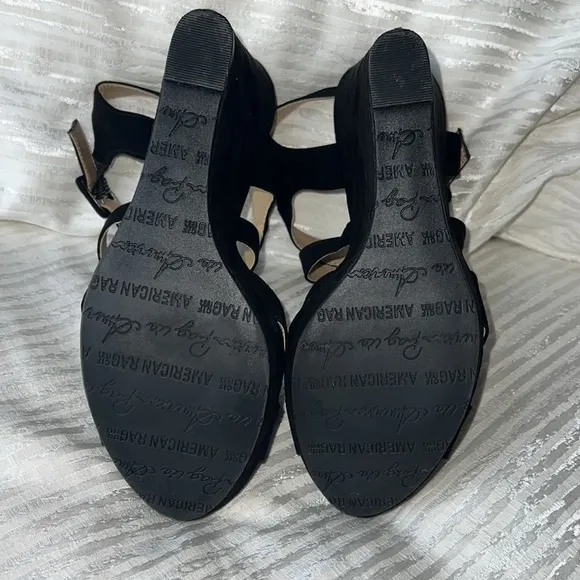 American Rag Women's 'Rachey' Black Suede Wedge Platform Heel Sandals Size 8.5 M