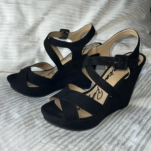 American Rag Women's 'Rachey' Black Suede Wedge Platform Heel Sandals Size 8.5 M