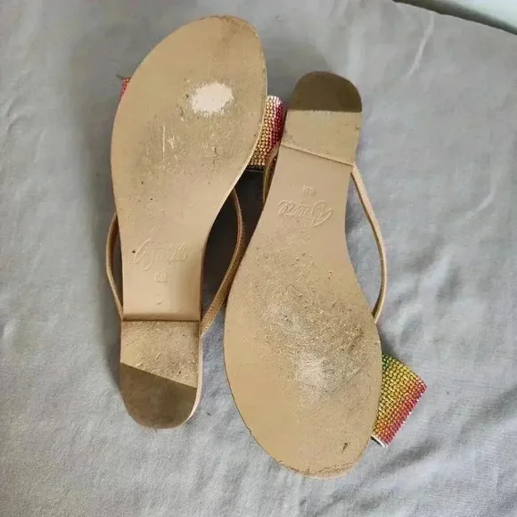 Amina Abdul Jillil Rhinestone Bow Thong Sandals Slides Sparkly Rainbow