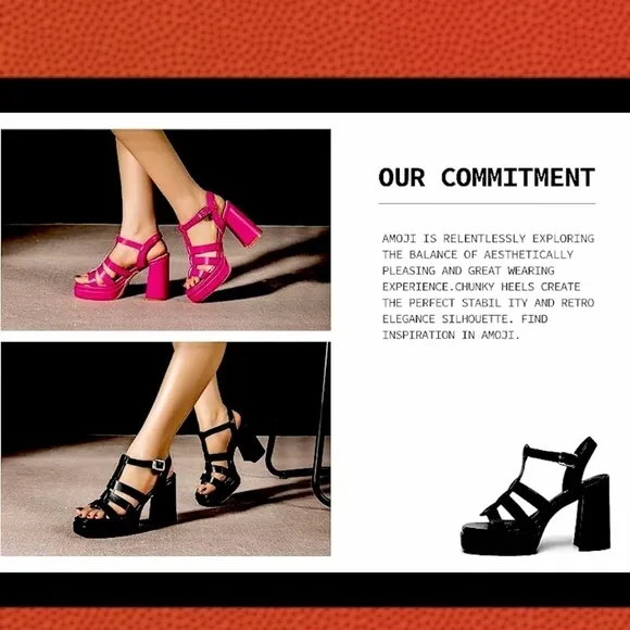 AMOJI Strappy Block Heel (Super Comfy!) 4” Gladiator Platform Sandals NWT/8.5