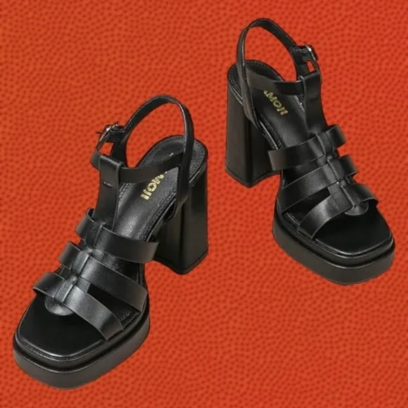 AMOJI Strappy Block Heel (Super Comfy!) 4” Gladiator Platform Sandals NWT/8.5