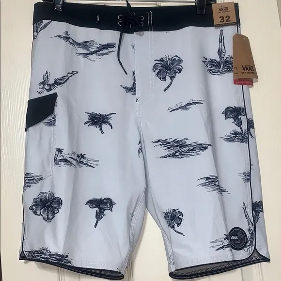 &gt;💙BOARD SHORT MIXED SCALLOP PALMS SWIM POOL BEACH🏝️ 20” OUTSEAM BRAND NEW VANS