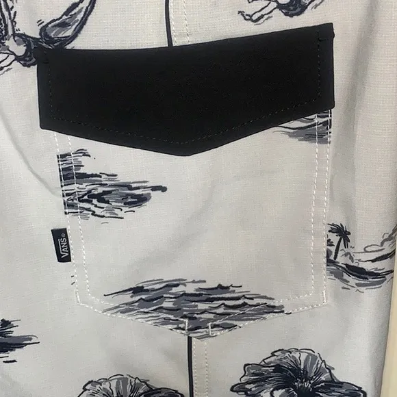 &gt;💙BOARD SHORT MIXED SCALLOP PALMS SWIM POOL BEACH🏝️ 20” OUTSEAM BRAND NEW VANS