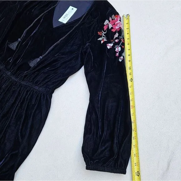 A.N.A. Black Velvet A-Line Dress with Flowers