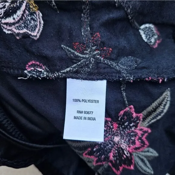 A.N.A. Black Velvet A-Line Dress with Flowers