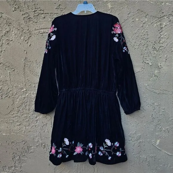 A.N.A. Black Velvet A-Line Dress with Flowers