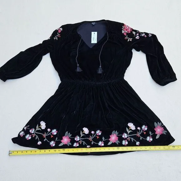 A.N.A. Black Velvet A-Line Dress with Flowers