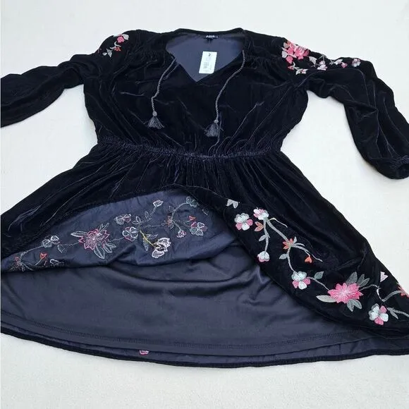 A.N.A. Black Velvet A-Line Dress with Flowers
