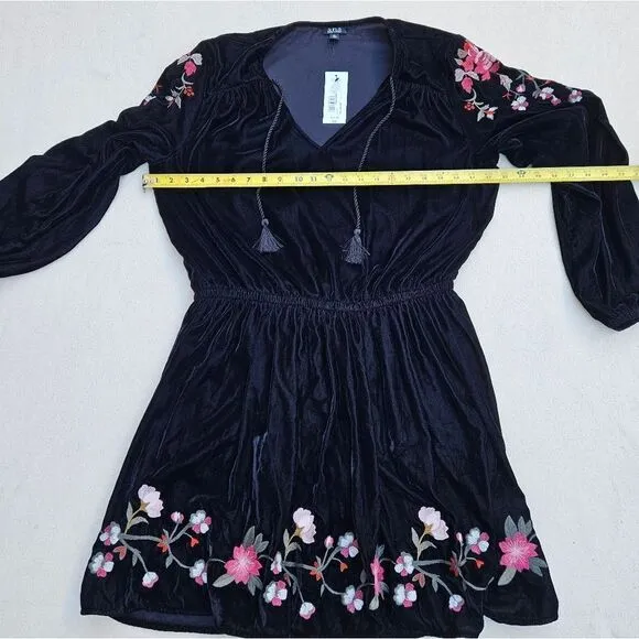 A.N.A. Black Velvet A-Line Dress with Flowers